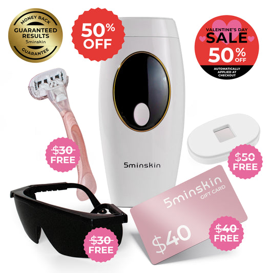 5MINSKIN AT-HOME LASER HAIR REMOVAL HANDSET - 50% OFF VALENTINE'S DAY SALE + 4 FREE GIFTS (WORTH $150)