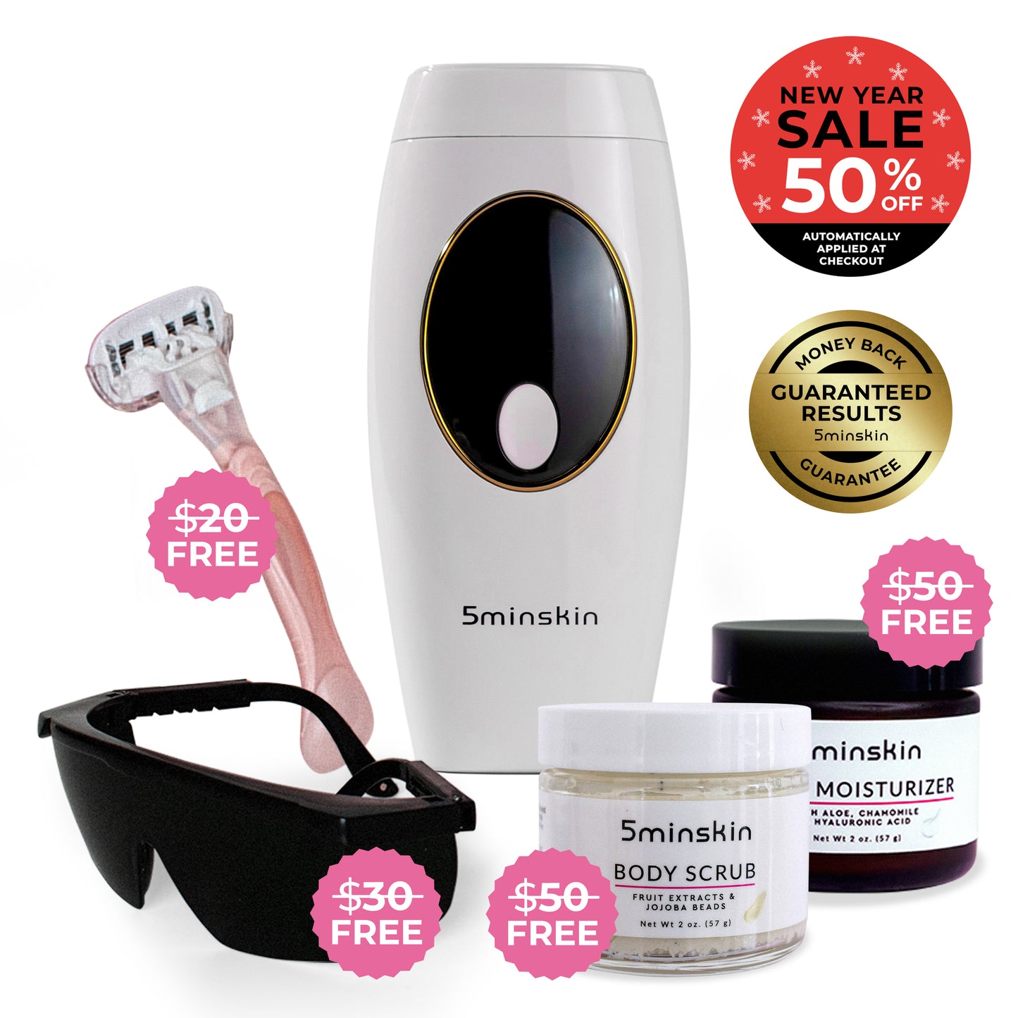 5MINSKIN AT-HOME LASER HAIR REMOVAL HANDSET - 50% OFF NEW YEAR SALE + 4 FREE GIFTS (WORTH $150)